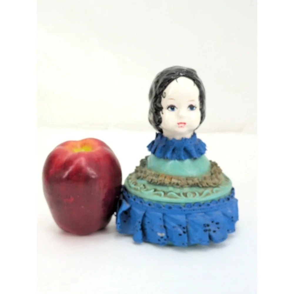 Vintage Victorian Half Doll Porcelain Lady Dresser Box Ceramic Powder Jar